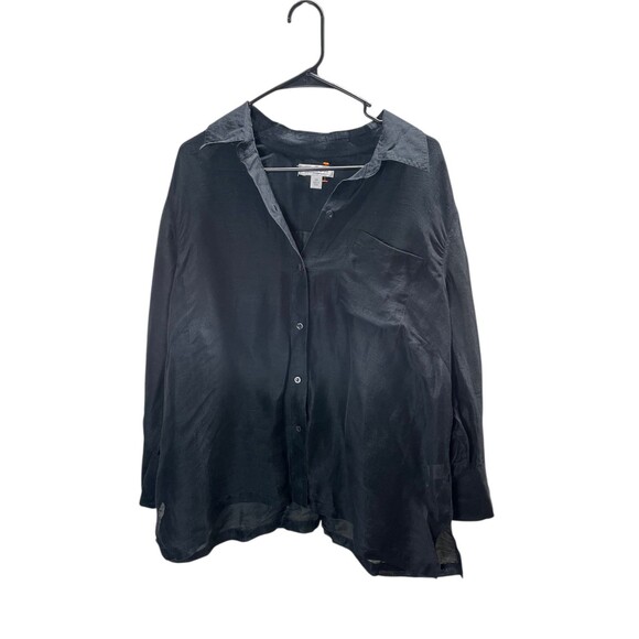Coldwater Creek 2X Linen Silk Shirt Women's Size Black Button Up Tunic Top - Picture 1 of 4